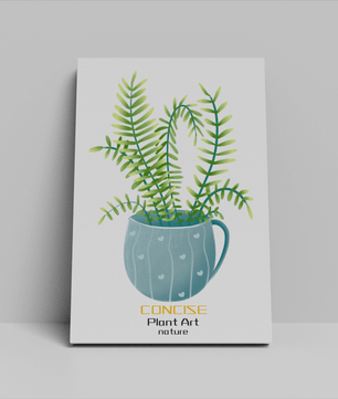 Illustration of a Plant in a Decorative Blue Pot with Green Leaves