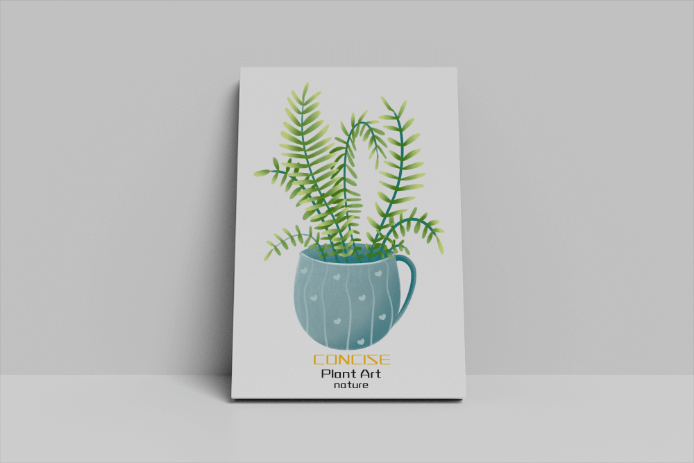 Illustration of a Plant in a Decorative Blue Pot with Green Leaves