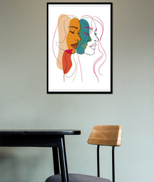 Abstract female faces wall art | Colorful minimalist line drawing | Modern poster or canvas - Mi tienda