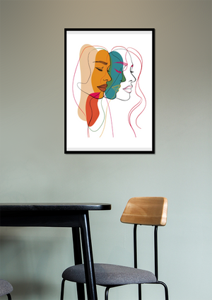 Abstract female faces wall art | Colorful minimalist line drawing | Modern poster or canvas - Mi tienda