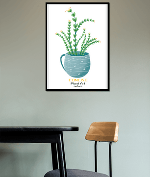 Ilustración de una planta verde en una taza decorativa azul
