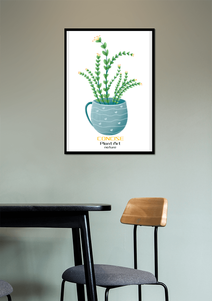 Ilustración de una planta verde en una taza decorativa azul