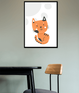 Minimalist cat poster – Cute orange kitten illustration for kids’ room and nursery - Mi tienda