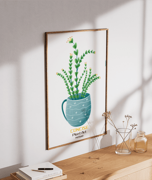 Ilustración de una planta verde en una taza decorativa azul