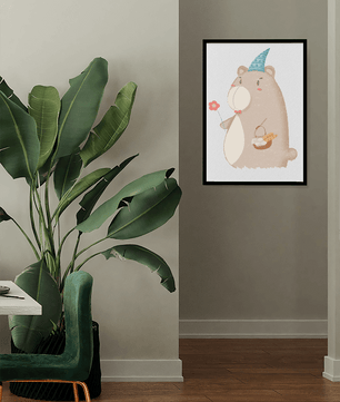 Cute bear illustration with flower and basket | nursery wall art | whimsical animal decor - Mi tienda