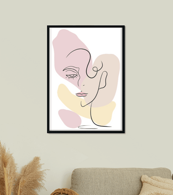Minimalist abstract female face line art with pastel colors