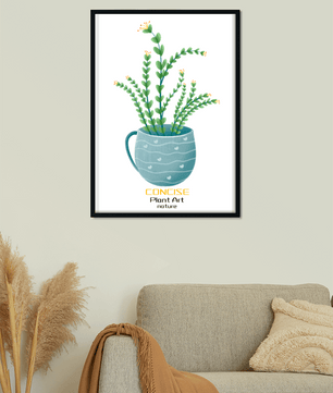 Ilustración de una planta verde en una taza decorativa azul