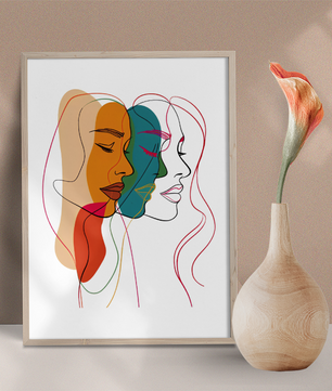 Abstract female faces wall art | Colorful minimalist line drawing | Modern poster or canvas - Mi tienda