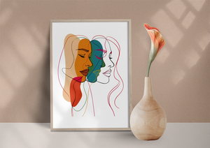 Abstract female faces wall art | Colorful minimalist line drawing | Modern poster or canvas - Mi tienda