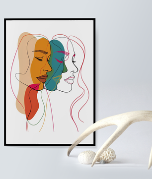 Abstract female faces wall art | Colorful minimalist line drawing | Modern poster or canvas - Mi tienda