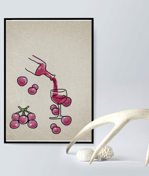 Artistic Illustration of Wine Pouring into a Glass with Grapes