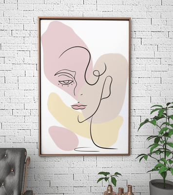 Minimalist abstract female face line art with pastel colors