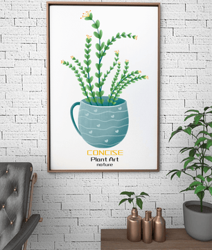 Ilustración de una planta verde en una taza decorativa azul