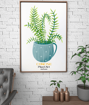 Illustration of a Plant in a Decorative Blue Pot with Green Leaves