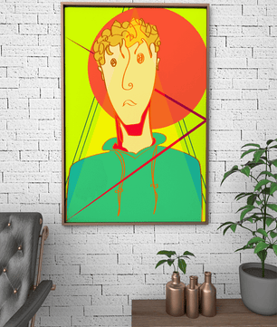 Colorful abstract portrait of a man with geometric shapes and bright background - Mi tienda