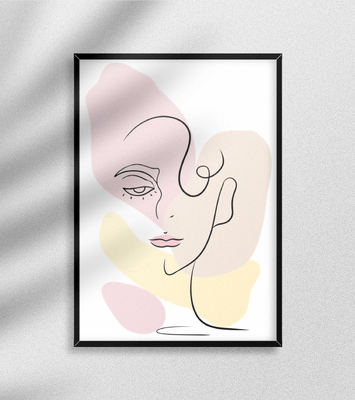 Minimalist abstract female face line art with pastel colors