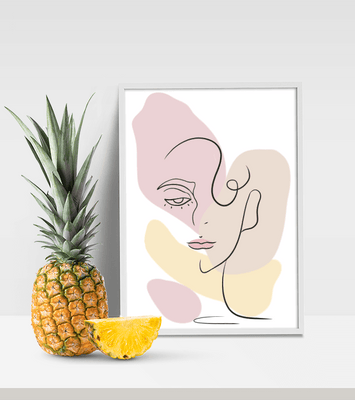 Minimalist abstract female face line art with pastel colors