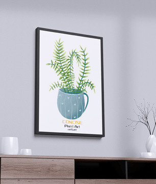 Illustration of a Plant in a Decorative Blue Pot with Green Leaves