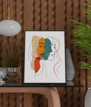 Abstract female faces wall art | Colorful minimalist line drawing | Modern poster or canvas - Mi tienda