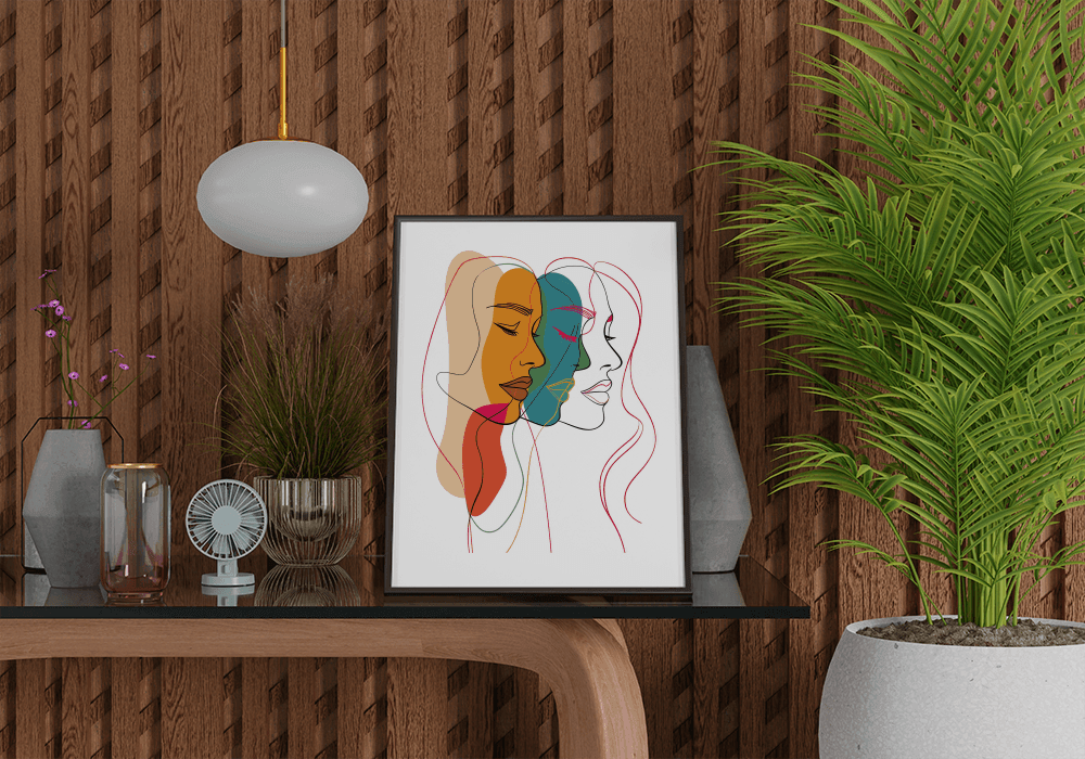 Abstract female faces wall art | Colorful minimalist line drawing | Modern poster or canvas - Mi tienda