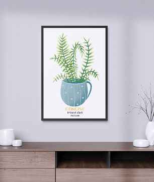 Illustration of a Plant in a Decorative Blue Pot with Green Leaves