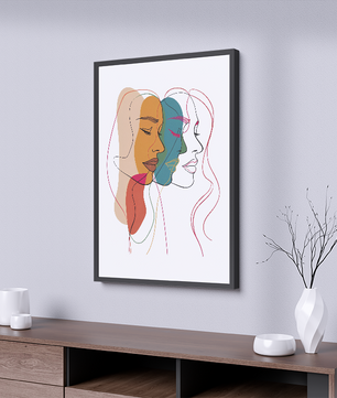 Abstract female faces wall art | Colorful minimalist line drawing | Modern poster or canvas - Mi tienda