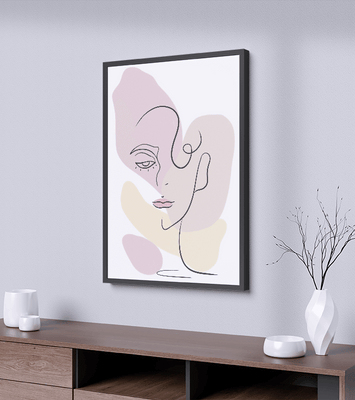 Minimalist abstract female face line art with pastel colors