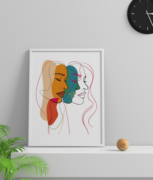 Abstract female faces wall art | Colorful minimalist line drawing | Modern poster or canvas - Mi tienda