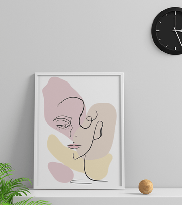 Minimalist abstract female face line art with pastel colors