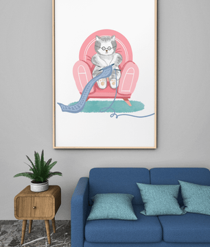 Cozy knitting cat relaxing in an armchair with a warm scarf - Mi tienda