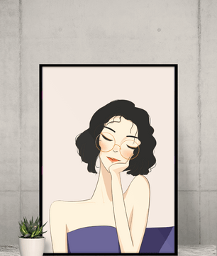 Minimalist modern wall art poster of a stylish woman in glasses | Elegant fashion illustration for home decor - Mi tienda