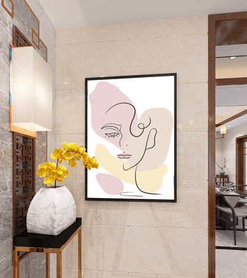 Minimalist abstract female face line art with pastel colors