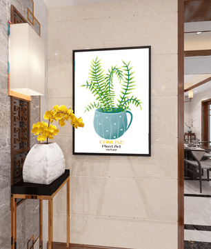 Illustration of a Plant in a Decorative Blue Pot with Green Leaves