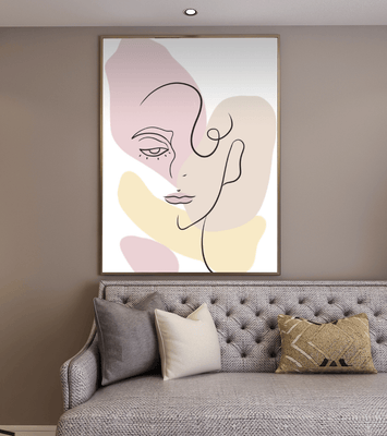Minimalist abstract female face line art with pastel colors