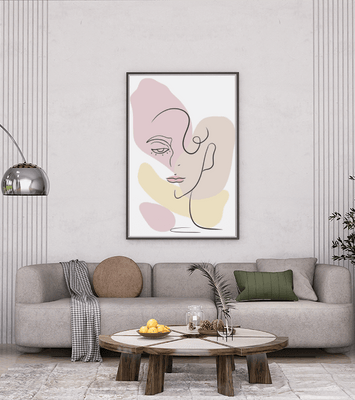 Minimalist abstract female face line art with pastel colors