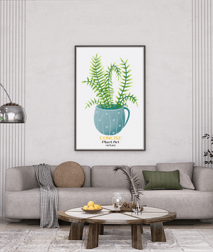 Illustration of a Plant in a Decorative Blue Pot with Green Leaves