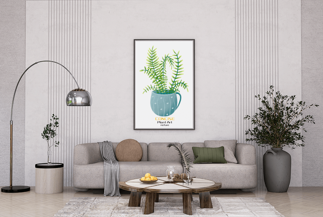 Illustration of a Plant in a Decorative Blue Pot with Green Leaves