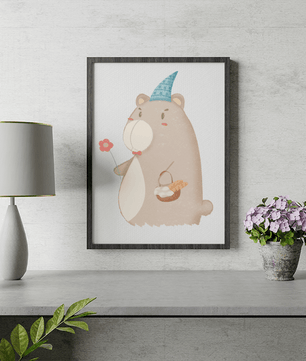 Cute bear illustration with flower and basket | nursery wall art | whimsical animal decor - Mi tienda