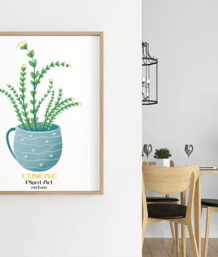 Ilustración de una planta verde en una taza decorativa azul