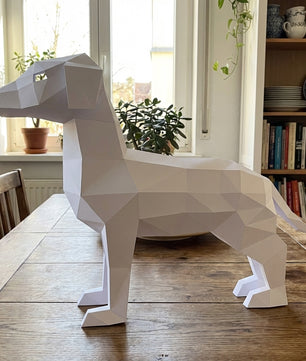 Cute ginger dog 3D papercraft polygonal paper figure for assembly, 50x37x18 cm, 65 parts – DIY craft, sculptural cardboard dog, geometric decor for entryway