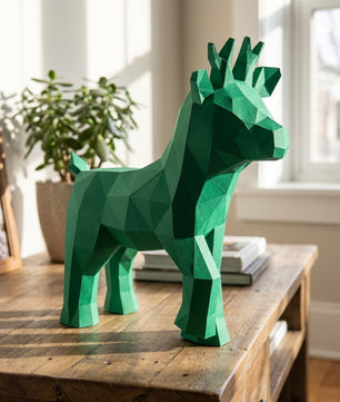 Ciervo pequeño 3D, figura de papel poligonal para ensamblar 42x32x11 – Manualidad DIY, ciervo de cartón escultórico para decoración de pared moderna