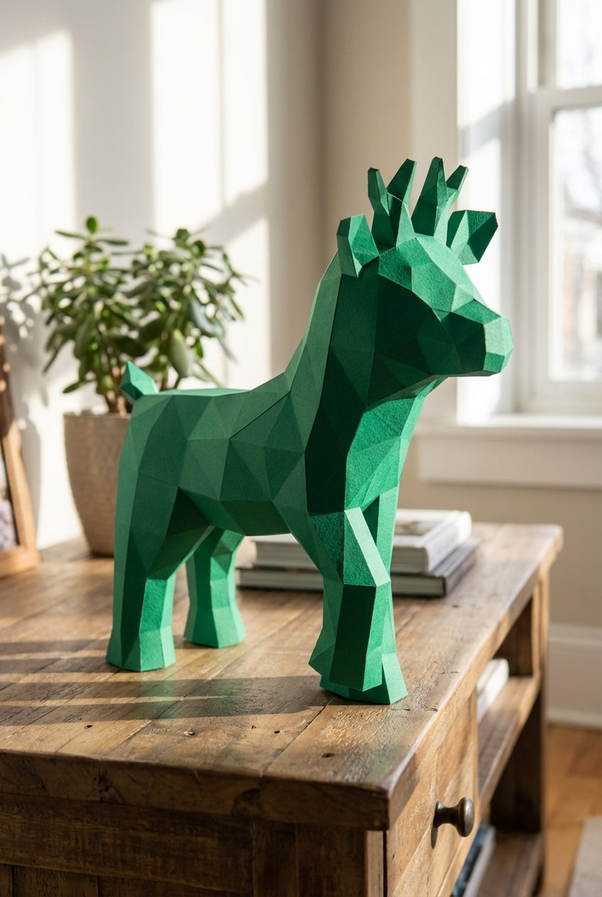 Ciervo pequeño 3D, figura de papel poligonal para ensamblar 42x32x11 – Manualidad DIY, ciervo de cartón escultórico para decoración de pared moderna