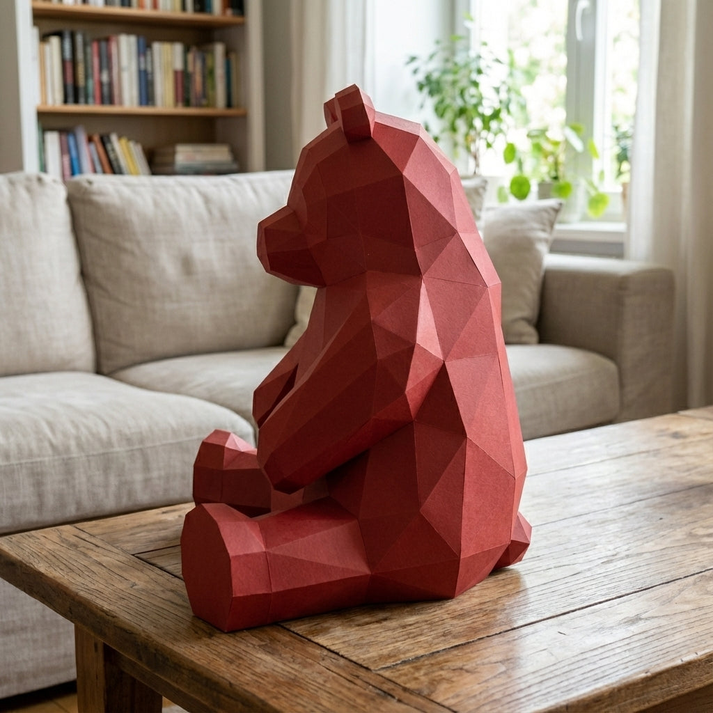 Polygonal panda papercraft, 3d geometric sculpture, 61-piece diy paper kit, 32x35x35 cm, modern handmade decor for home or office - Mi tienda