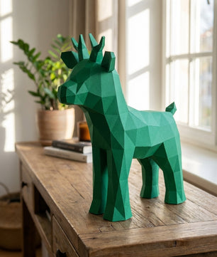 Ciervo pequeño 3D, figura de papel poligonal para ensamblar 42x32x11 – Manualidad DIY, ciervo de cartón escultórico para decoración de pared moderna