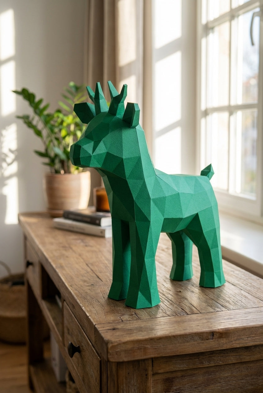 Ciervo pequeño 3D, figura de papel poligonal para ensamblar 42x32x11 – Manualidad DIY, ciervo de cartón escultórico para decoración de pared moderna