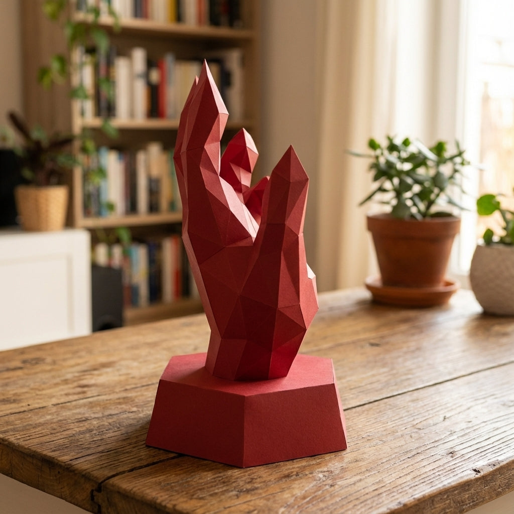 Papercraft hand on stand 3D polygonal paper figure for assembly 40x26x20, 59 parts – DIY craft jewelry holder, sculptural cardboard hand for modern decor - Mi tienda