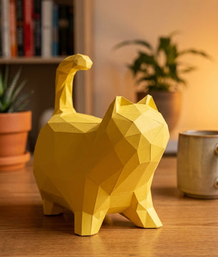 Cat polygonal paper figure for assembly 30 x 33 x 16 – papercraft DIY craft, sculptural cardboard cat for modern home decoration - Mi tienda