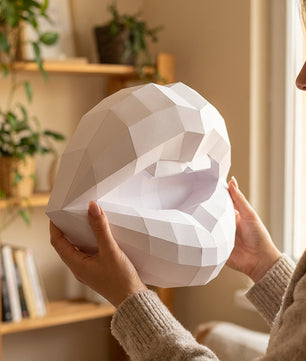 3D lips with teeth papercraft, polygonal paper figure for assembly, 35x26x20 cm, 49 parts – DIY geometric sculpture, unique wall art for creative workspace