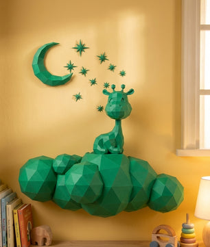 Cute wall giraffe 3D papercraft polygonal paper figure for assembly 50x45x16, 272 parts – DIY craft, sculptural cardboard giraffe for kids room wall decor