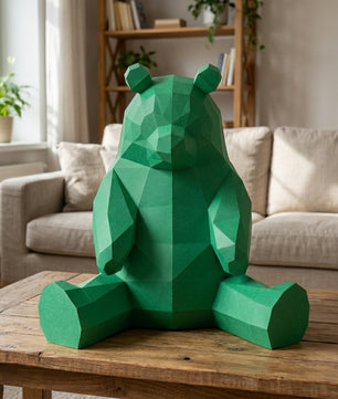 Polygonal panda papercraft, 3d geometric sculpture, 61-piece diy paper kit, 32x35x35 cm, modern handmade decor for home or office - Mi tienda